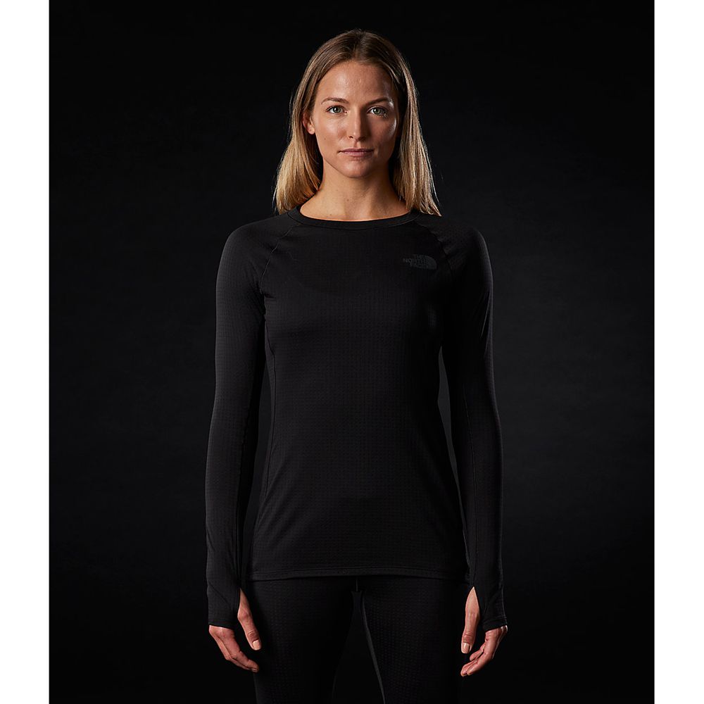 The North Face Baselayers Womens Australia - The North Face Dotknit Crew Black Mountain (HRA-056913)